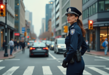 Feu rouge : qui peut verbaliser ? Tout ce qu’il faut savoir Agent de police féminine en uniforme dans la ville