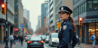 Feu rouge : qui peut verbaliser ? Tout ce qu’il faut savoir Agent de police féminine en uniforme dans la ville