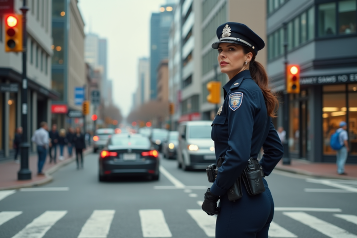 agent-de-police-urbaine Agent de police féminine en uniforme dans la ville