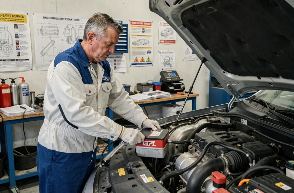 Technicien spécialisé réalisant une conversion GPL sur un moteur de véhicule chez ATAM GPL en Seine-Saint-Denis