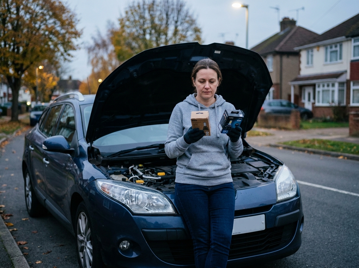 Femme comparant des kits d'ampoules LED pour l'éclairage d'une Renault Megane 3