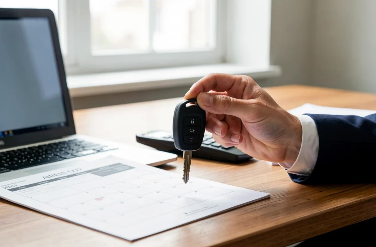 Clé de voiture et agenda posés sur un bureau pour planifier les trajets