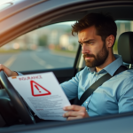 Conducteur inquiet avec document d'assurance en ville