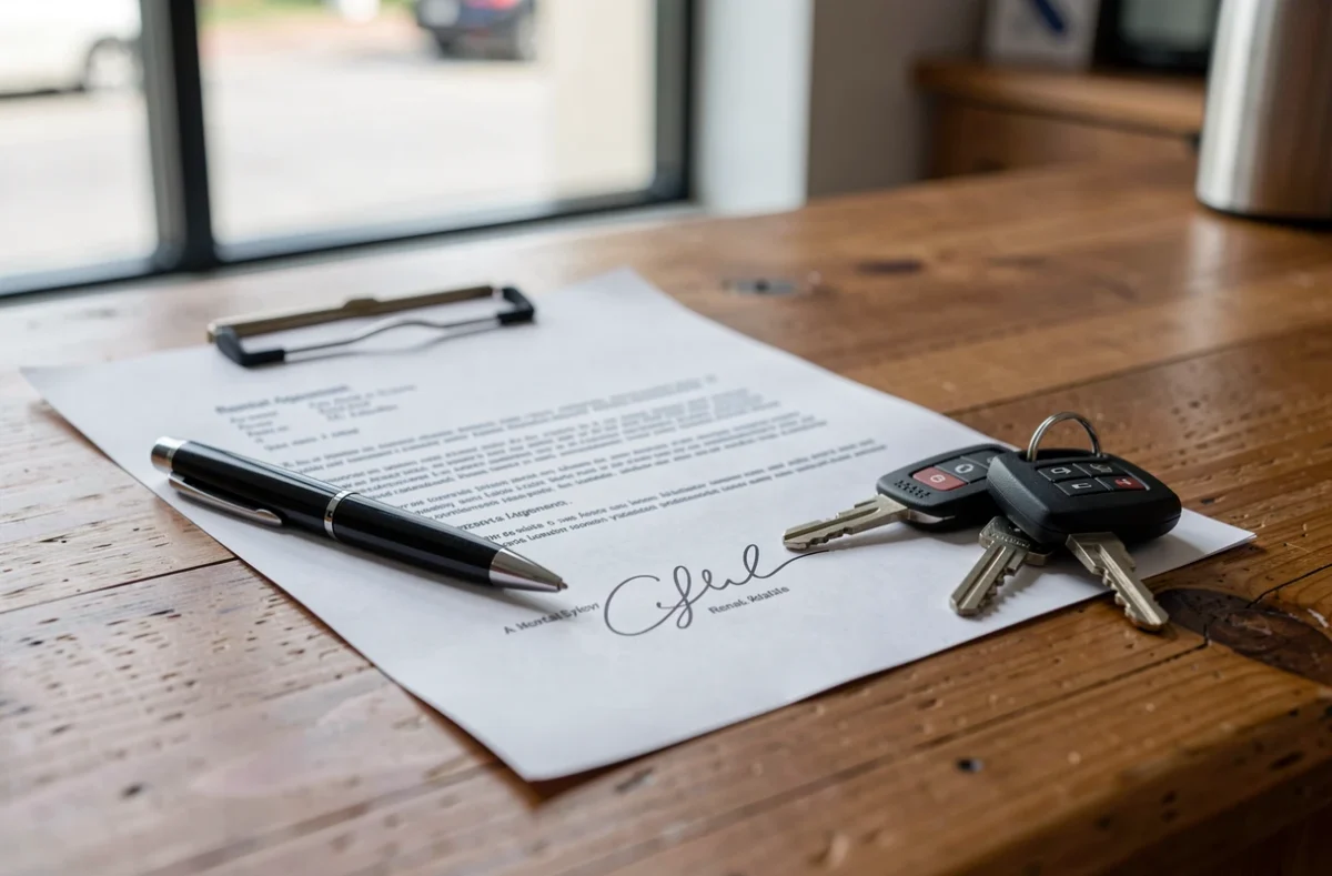 Contrat de location signé posé avec un stylo et des clés de voiture