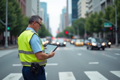 Agent de trafic urbain contrôlant la circulation