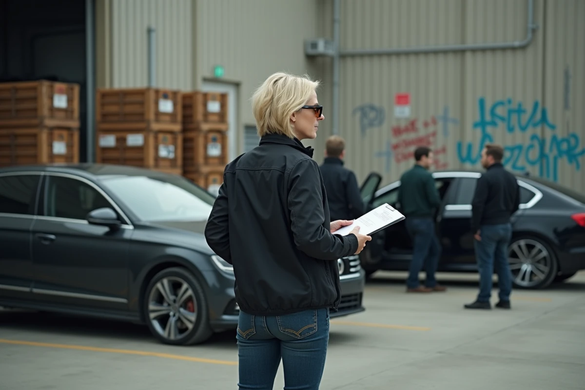 Coordinatrice stunt donnant des instructions devant une voiture