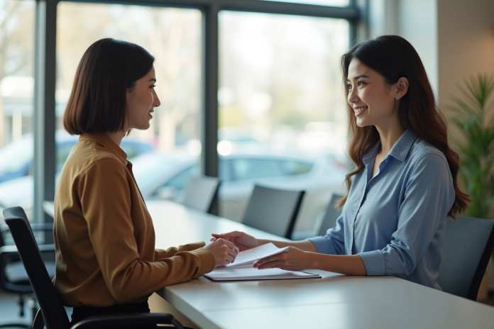 demande-permis-conducteur-office Jeune femme remettant un formulaire de permis à un agent
