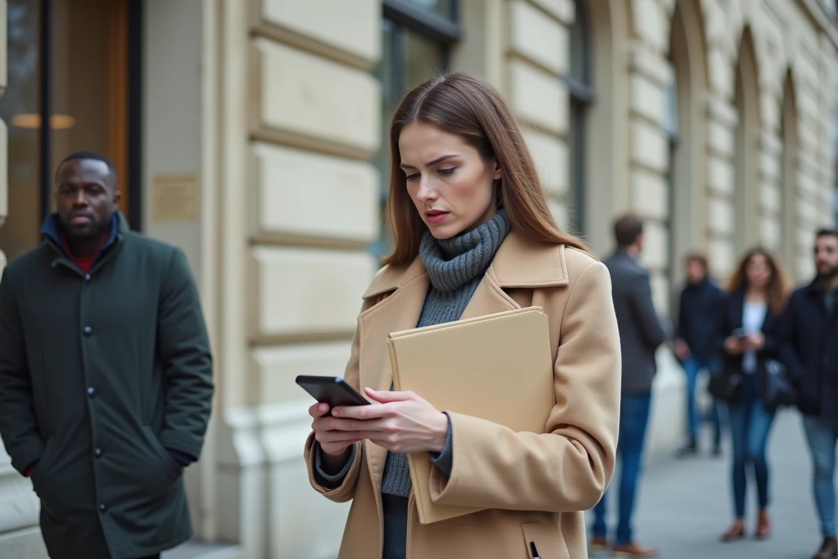 Femme devant une préfecture avec ses documents de carte grise comparant les options d'immatriculation