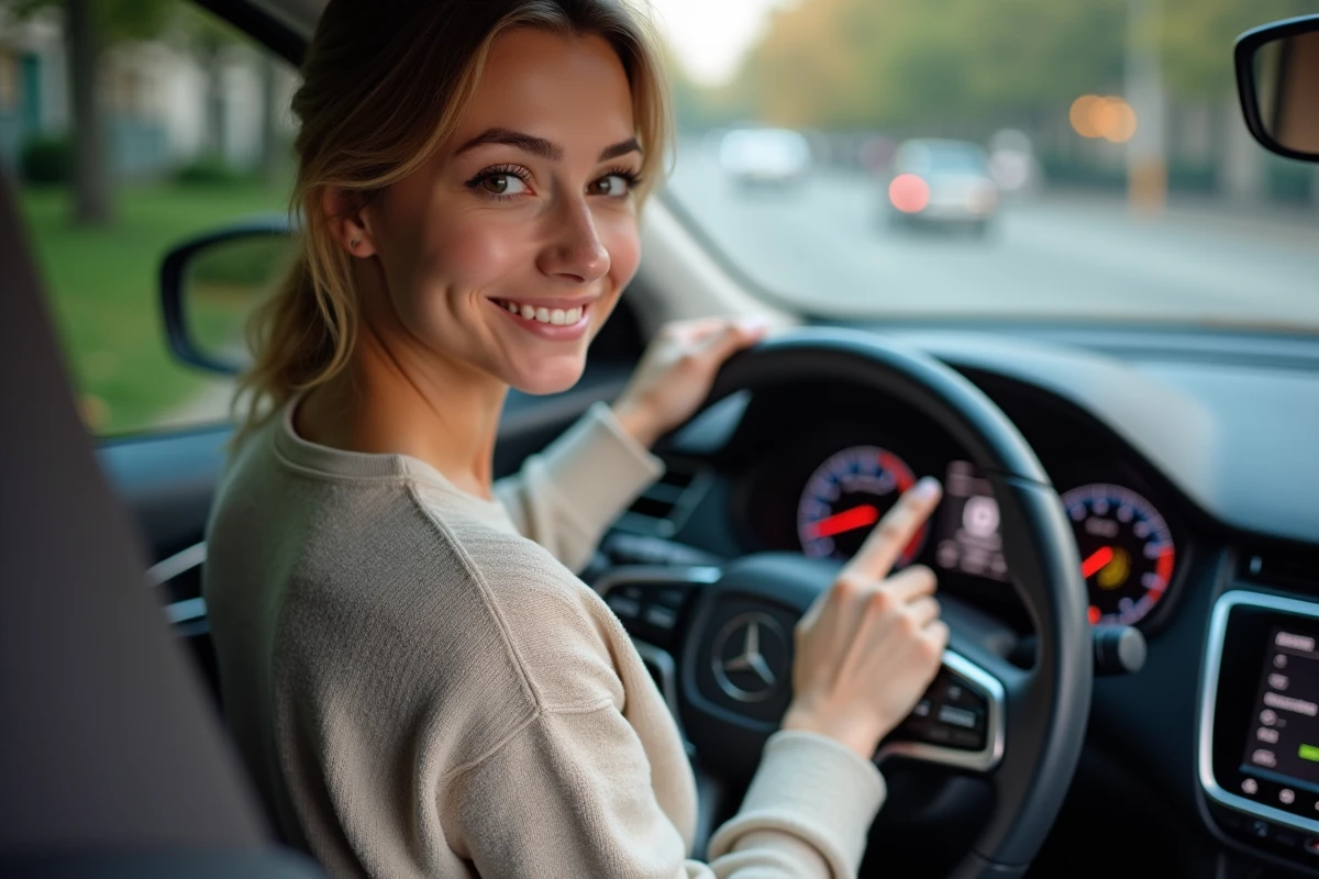 Femme regarde le tableau de bord dans la rue urbaine