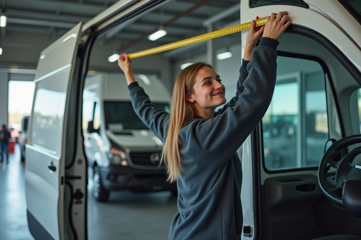 Jeune femme mesurant la hauteur du toit d
