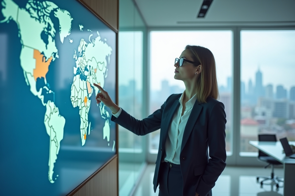 Jeune femme en réunion présentant données sur l