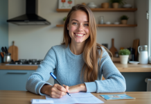 Obtenir une aide de 500 € pour le permis de conduire : les démarches à suivre Jeune femme souriante remplissant des formulaires administratifs