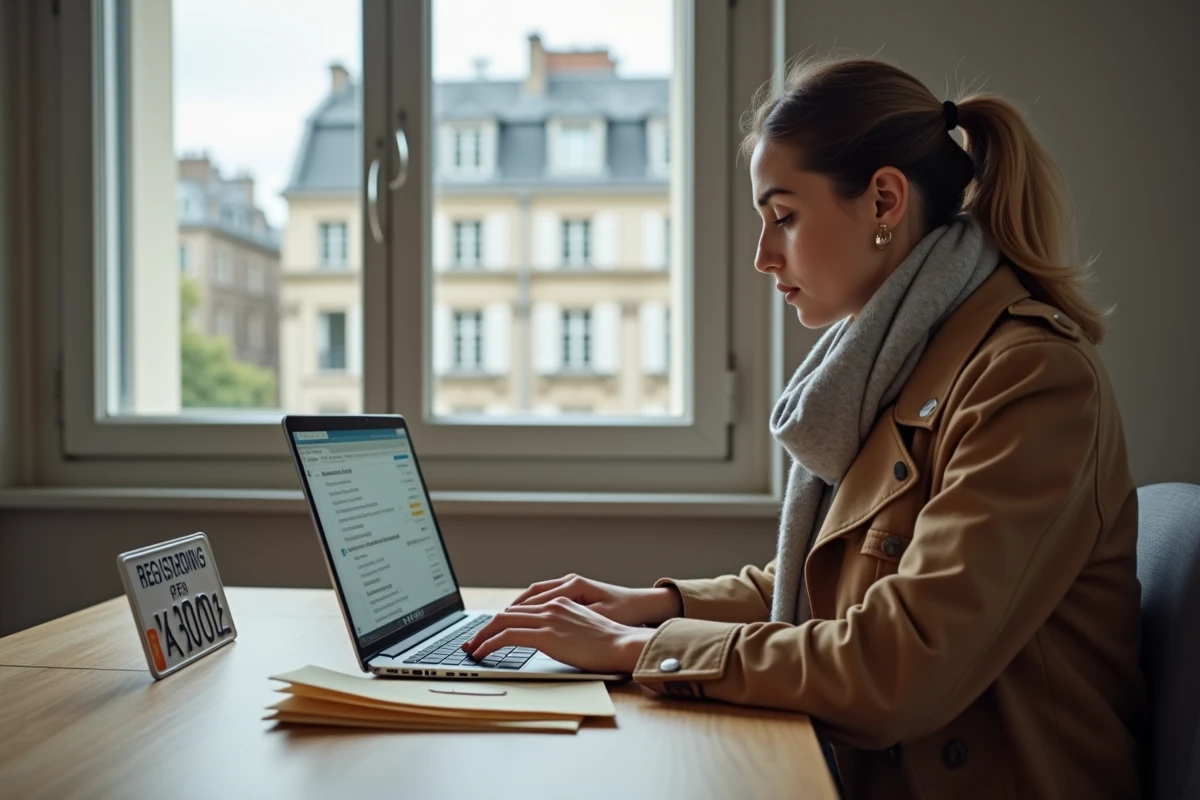 Femme utilisant un ordinateur dans une cuisine avec plaque d