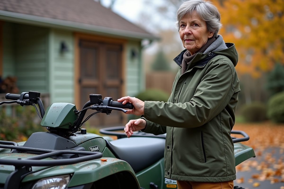 Femme inspectant un quad d