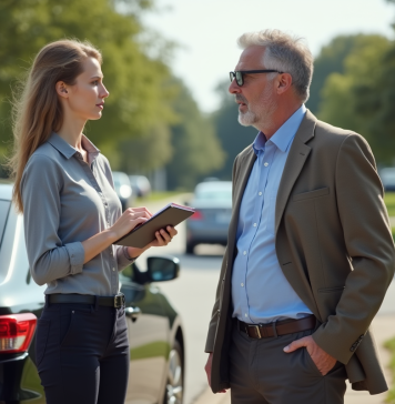 Homme d'affaires et voiture endommagée sur le bord de route