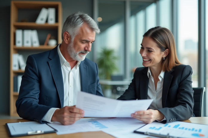 homme-assureur-bureau Homme d affaires en réunion d assurance auto
