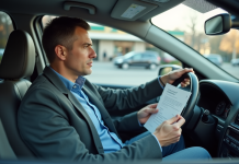 Vignette d’assurance : obligation levée, conséquences et alertes à suivre ? Homme d'âge moyen examinant un document d'assurance voiture