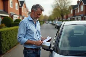 Homme d'âge moyen vérifiant une liste de maintenance voiture