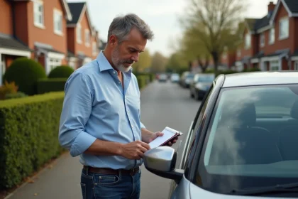 Homme d'âge moyen vérifiant une liste de maintenance voiture