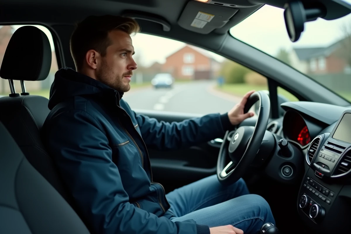 Homme regardant le tableau de bord de la Clio 2 avec voyant SERV
