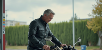 Moto : Réduire la consommation d’essence en 5 astuces infaillibles Homme d'âge moyen faisant le plein de sa moto à une station essence
