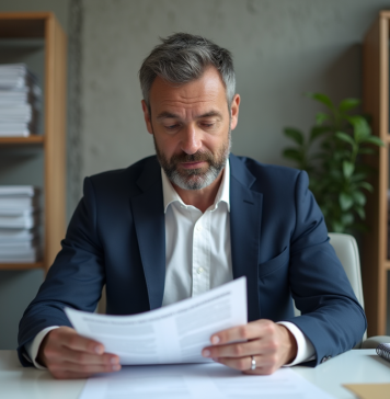 Homme français en costume bleu étudiant une contravention