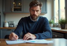 Homme vérifiant ses documents officiels à la maison