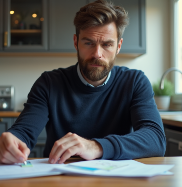 Homme vérifiant ses documents officiels à la maison