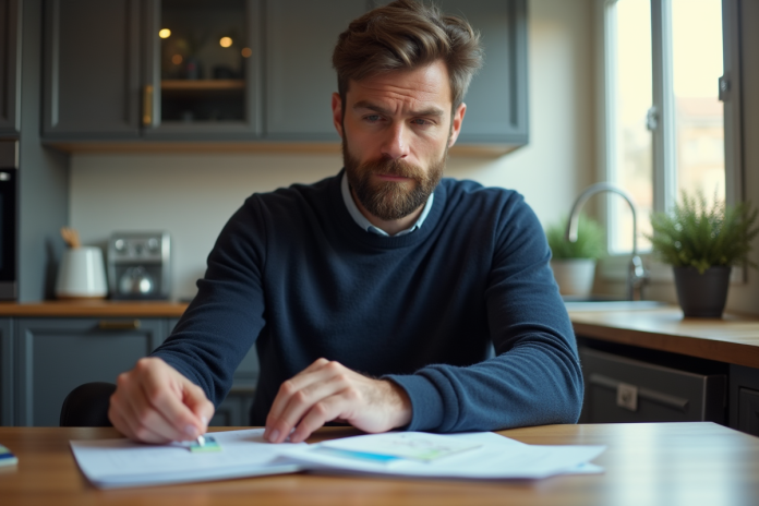 Homme vérifiant ses documents officiels à la maison