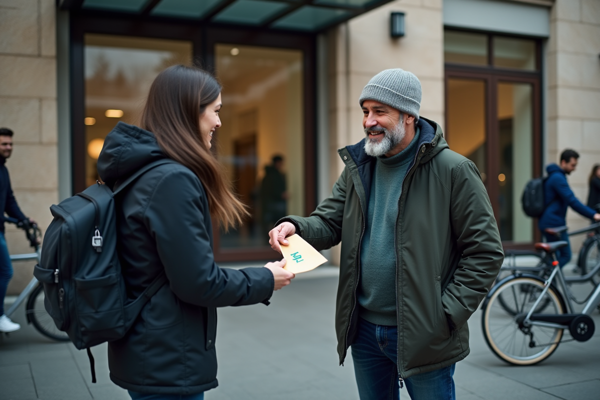 Homme remettant une enveloppe de remboursement à un collègue