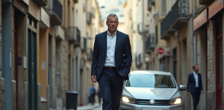 Stationnement très gênant sur trottoir : définition et conséquences légales à éviter Homme d'affaires frustré face à une voiture garée sur le trottoir