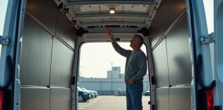 Hauteur intérieure camionnette : quel modèle est le plus spacieux ? Homme d'âge moyen dans une camionnette vide vue intérieure