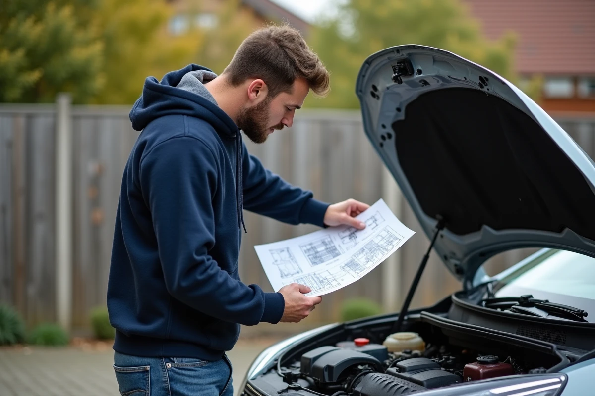 Homme regardant un diagramme moteur de Mégane 3
