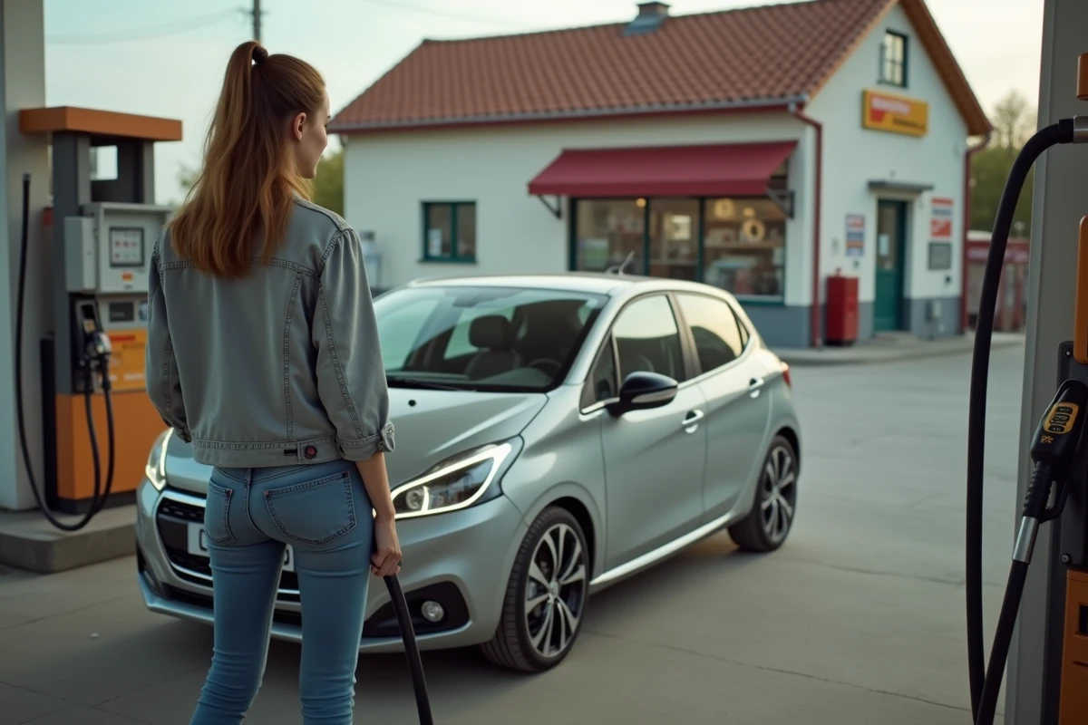 Jeune femme faisant le plein d