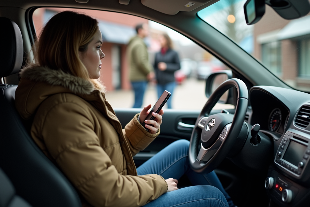 Jeune femme dans la voiture avec couple à l