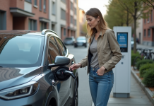 Les facteurs influençant le coût de recharge d’une voiture électrique Jeune femme chargeant sa voiture électrique en ville