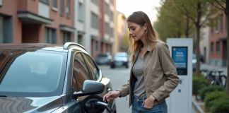 Les facteurs influençant le coût de recharge d’une voiture électrique Jeune femme chargeant sa voiture électrique en ville