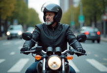 Motard invisible : pourquoi est-il parfois difficile à détecter ? Motard en ville portant un casque et veste noire sur sa moto