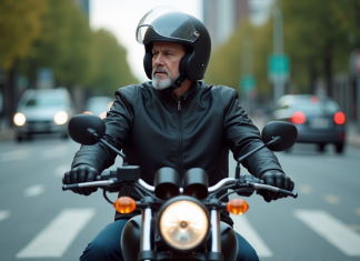 Motard invisible : pourquoi est-il parfois difficile à détecter ? Motard en ville portant un casque et veste noire sur sa moto