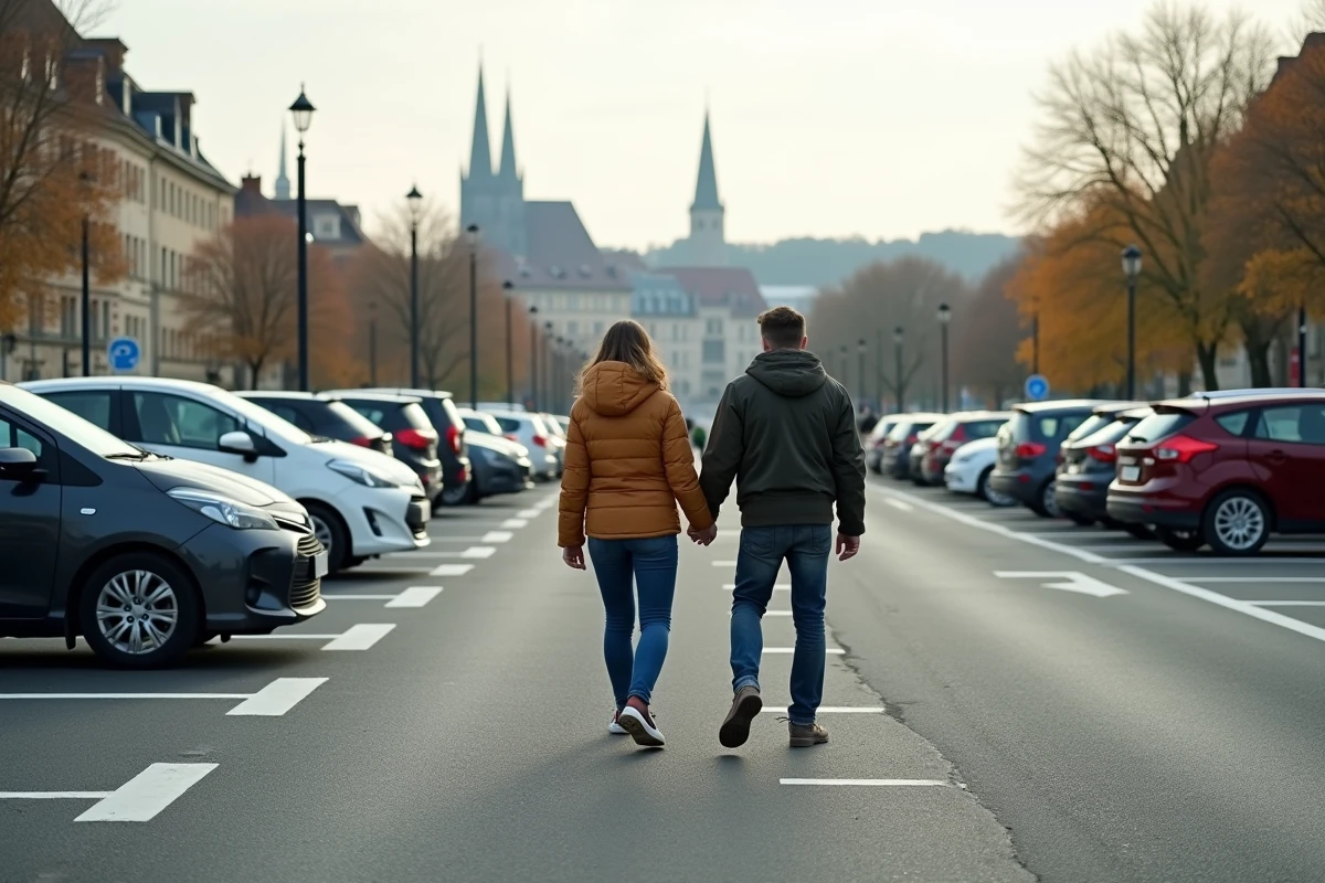 Parking gratuit en périphérie du centre historique de Colmar avec vue sur les toits alsaciens