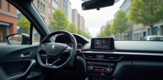 Peugeot 308 station wagon moderne sur une rue urbaine