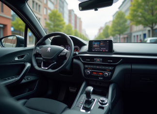Peugeot 308 station wagon moderne sur une rue urbaine