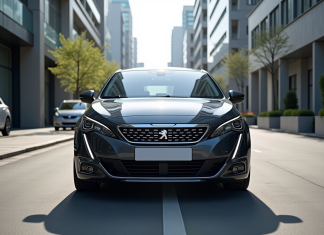 Peugeot 308 moderne stationnee en ville en plein jour