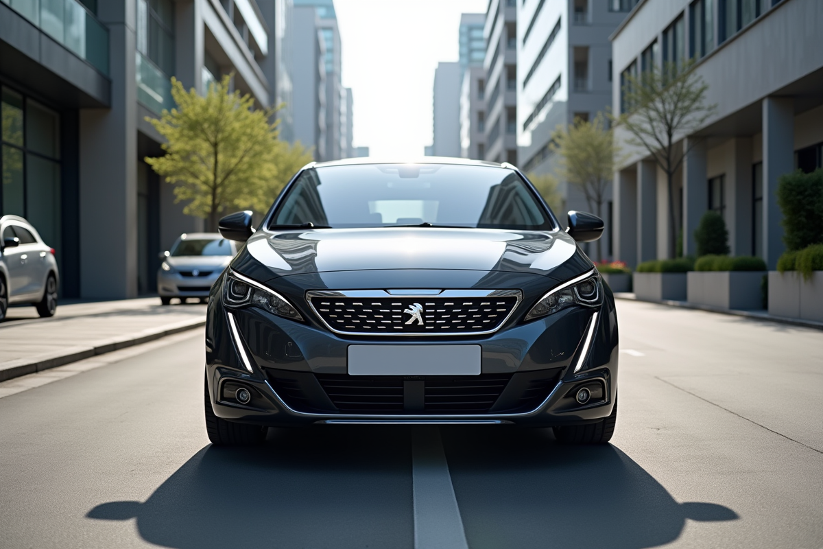 Peugeot 308 moderne stationnee en ville en plein jour
