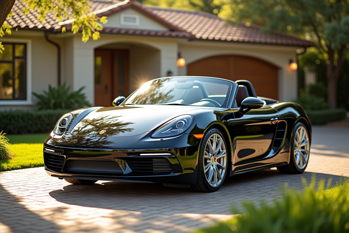 Porsche Boxster élégante sur une allée ensoleillée