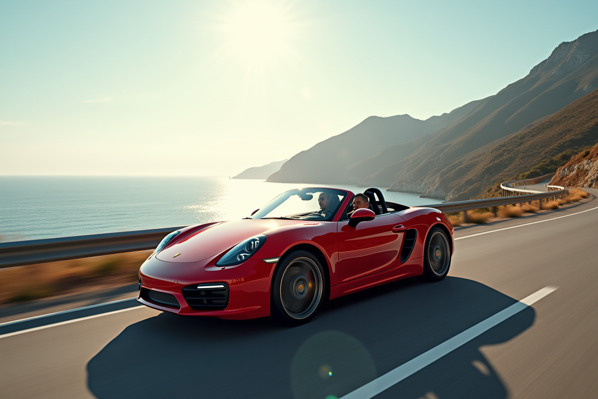 Porsche Boxster roulant sur une route côtière en journée