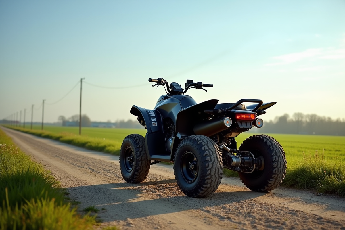Quad moderne sur route de campagne en France