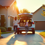 SUV et crossover : comment bien choisir selon son mode de vie SUV moderne garé dans une allée familiale avec famille chargant les courses