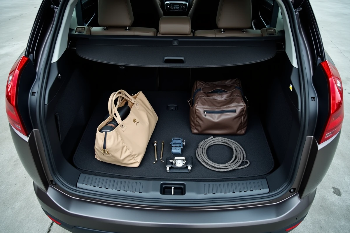 Vue de dessus du double plancher du coffre Peugeot 3008 phase 2 avec rangements optimisés
